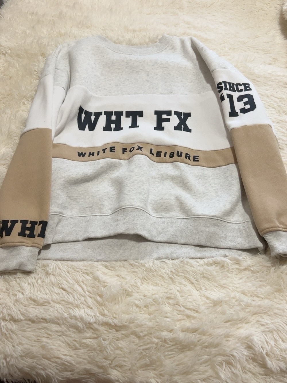 White Fox Boutique Cream & Tan WHT FX Colorblock Crewneck